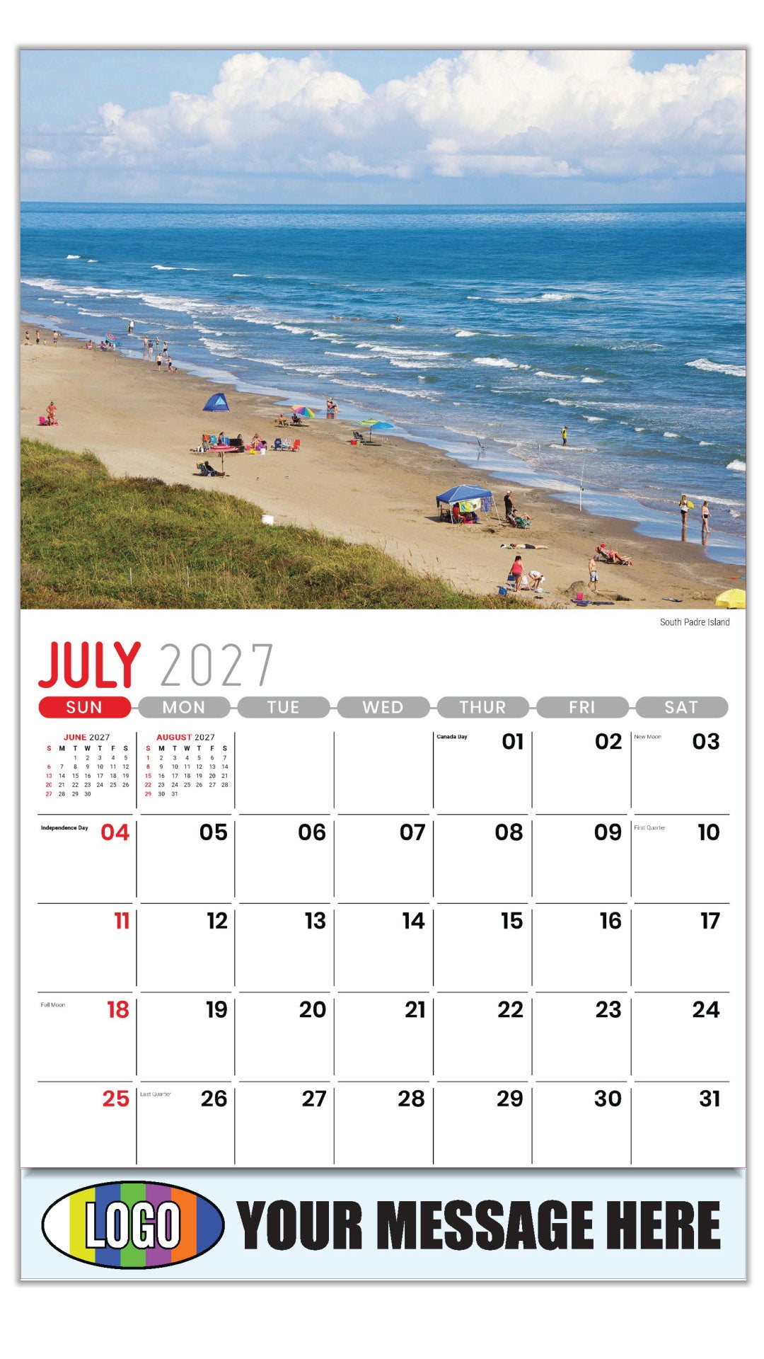 2027 Business Promo Calendar - Scenes of Texas - South Padre Island - July