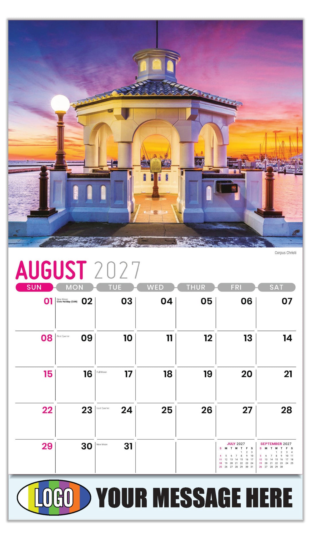 2027 Business Promo Calendar - Scenes of Texas - Corpus Christi - August