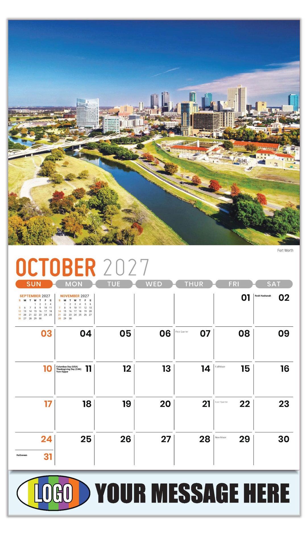 2027 Business Promotion Calendar - Scenes of Texas - Fort Worth - October