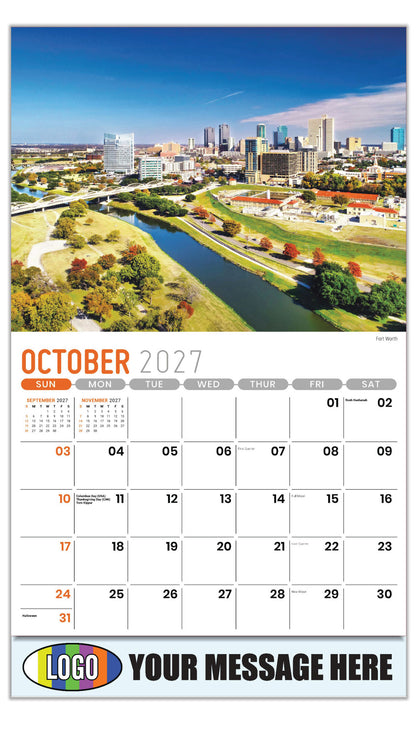 2027 Business Promotion Calendar - Scenes of Texas - Fort Worth - October