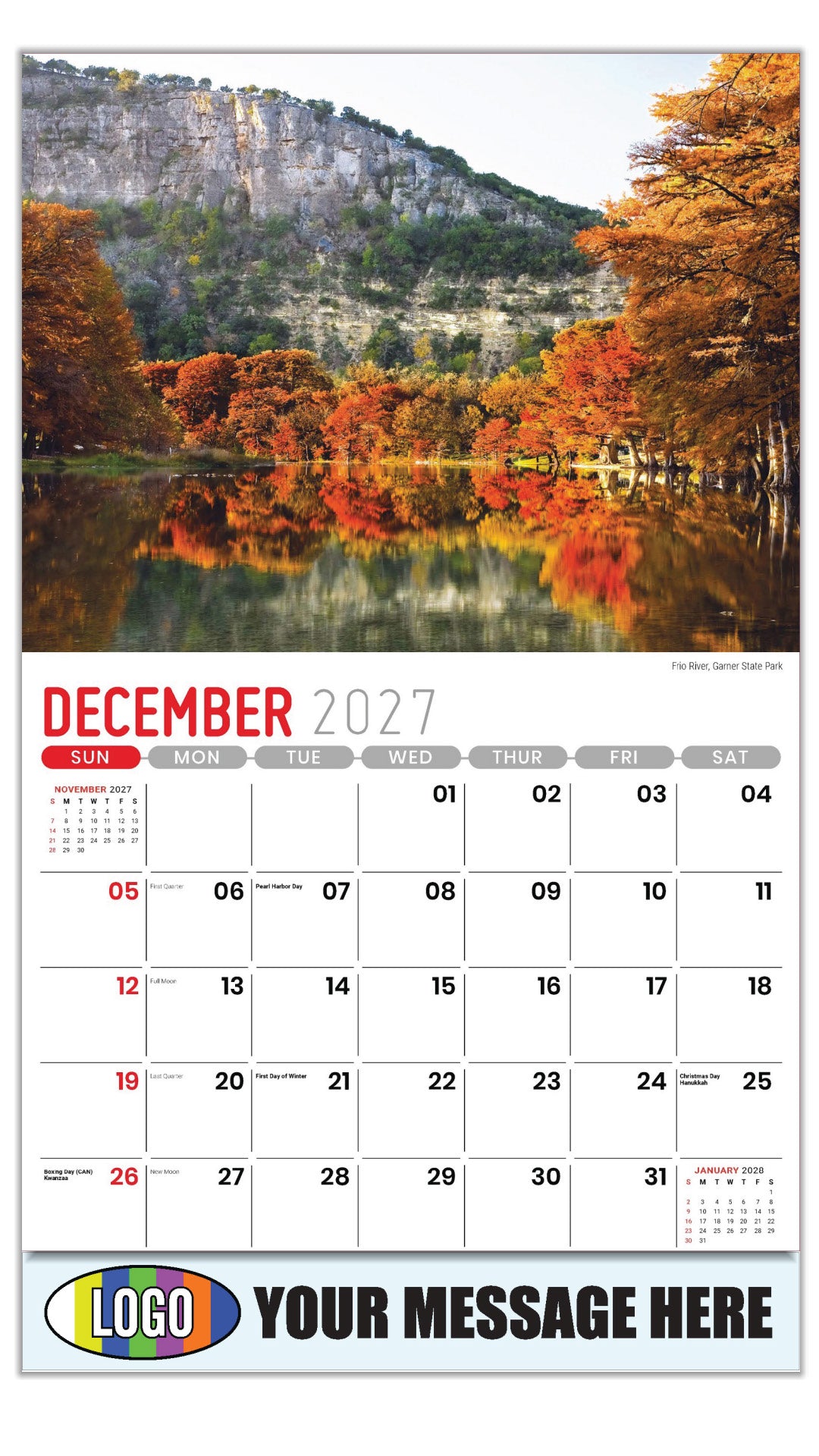 2027 Business Promotion Calendar - Scenes of Texas - Frio River, Garner State Park - December