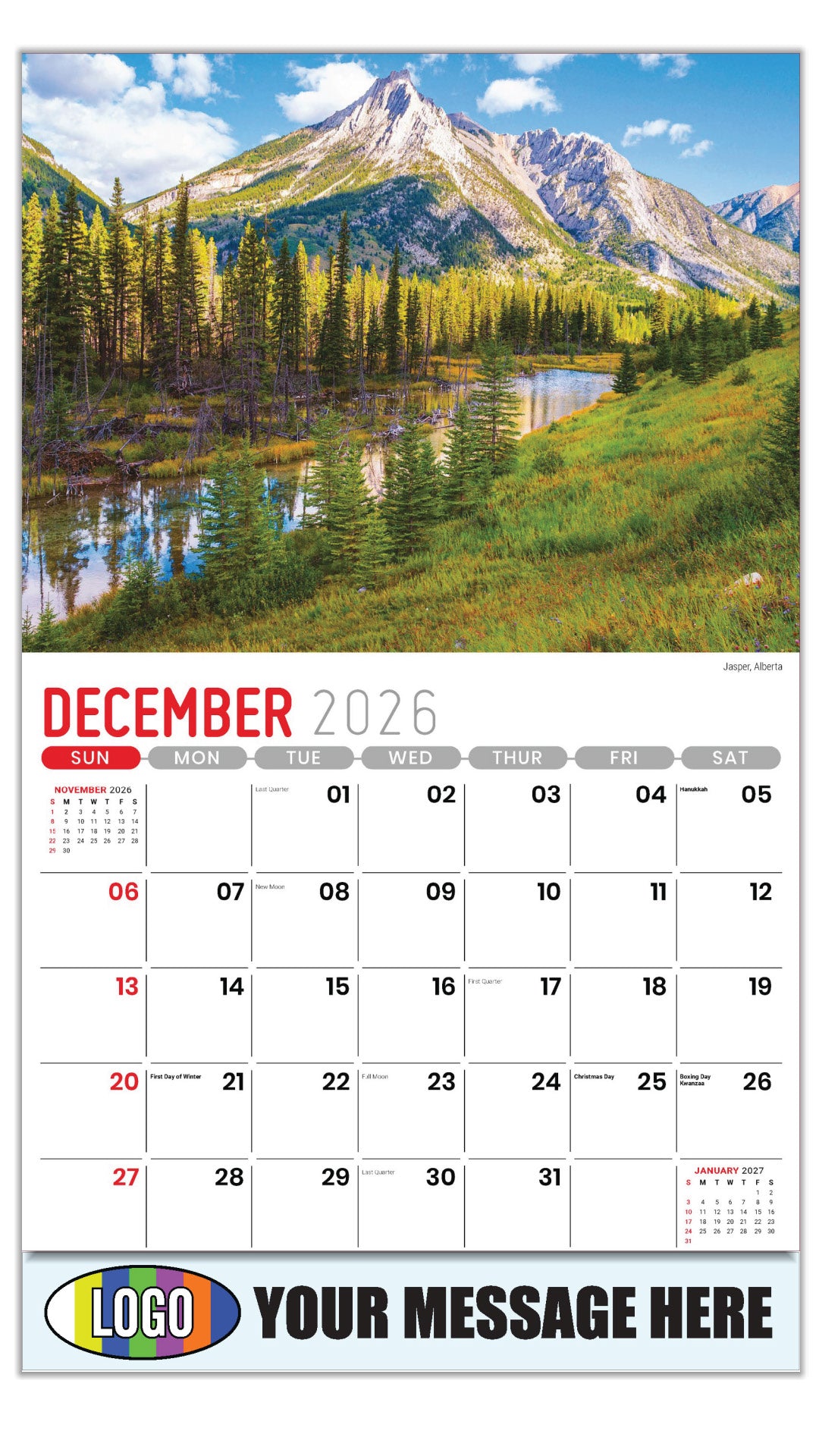 2027 Business Promotional Calendar - Scenes of Western Canada - Jasper, Alberta - December_a