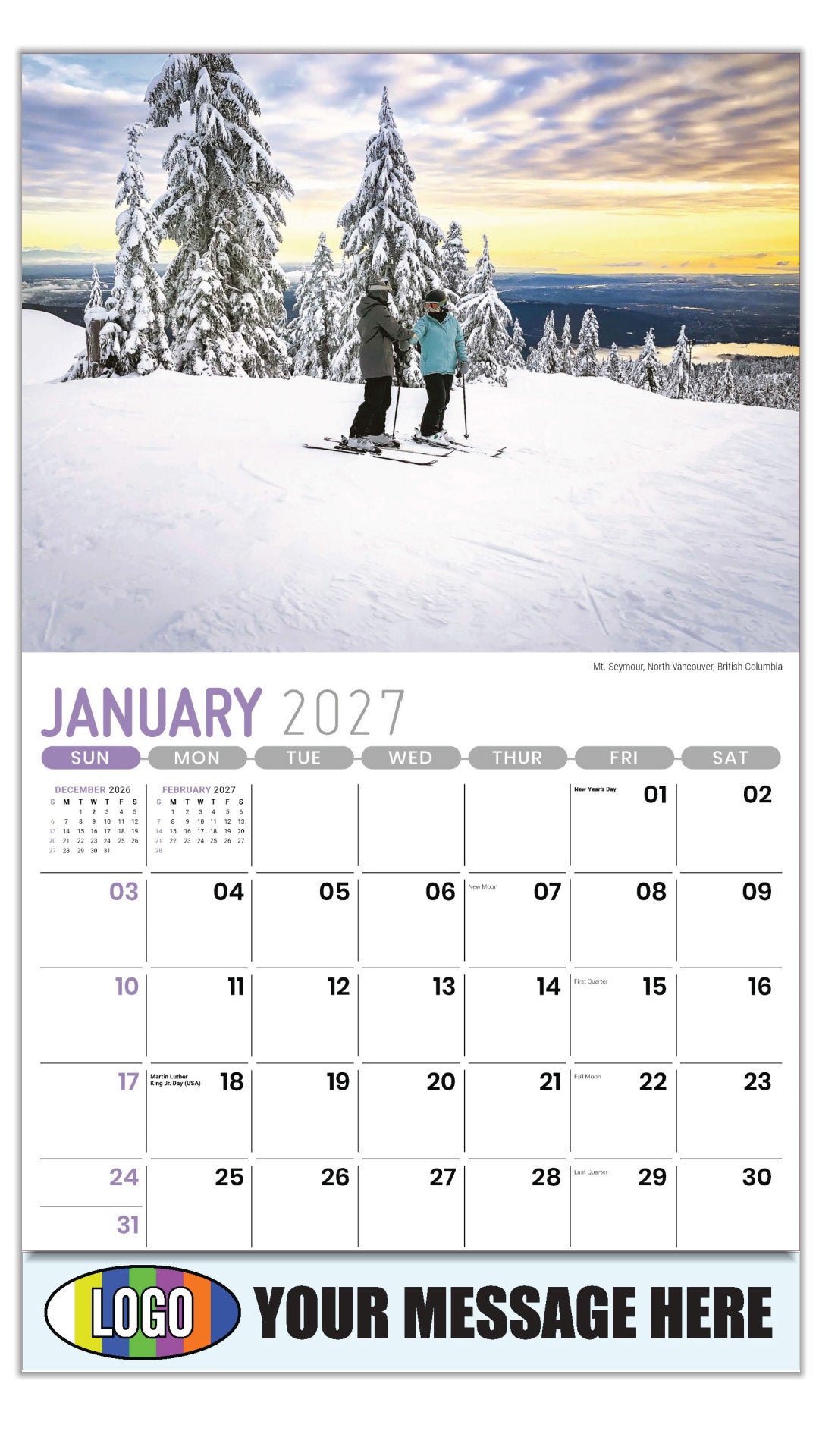 2027 Business Promotional Calendar - Scenes of Western Canada - Mt. Seymour, North Vancouver, British Columbia - January