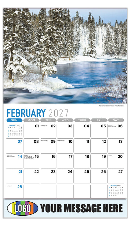 2027 Business Promotional Calendar - Scenes of Western Canada - Wekusko Falls Provincial Park, Manitoba - February