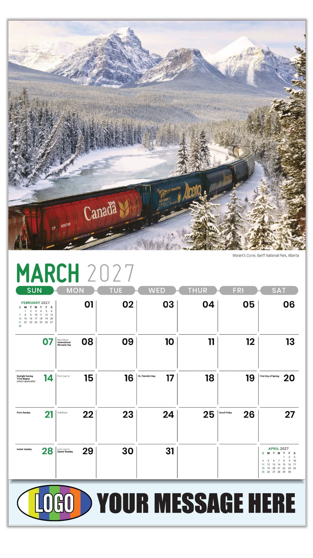 2027 Business Promotional Calendar - Scenes of Western Canada - Morant’s Curve, Banff National Park, Alberta - March