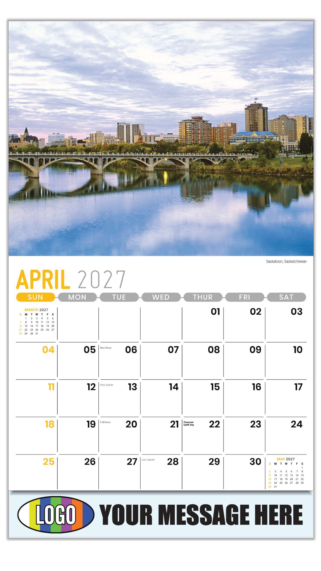 2027 Business Advertising Calendar - Scenes of Western Canada - Saskatoon, Saskatchewan - April