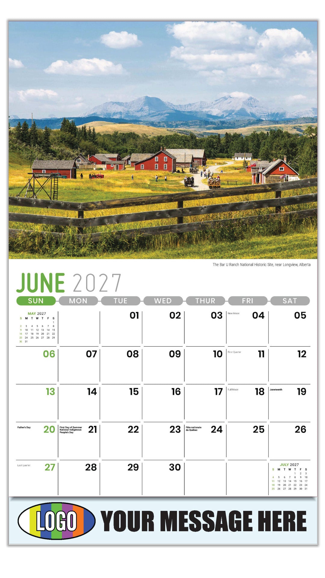 2027 Business Advertising Calendar - Scenes of Western Canada - The Bar U Ranch National Historic Site, near Longview, Alberta - June