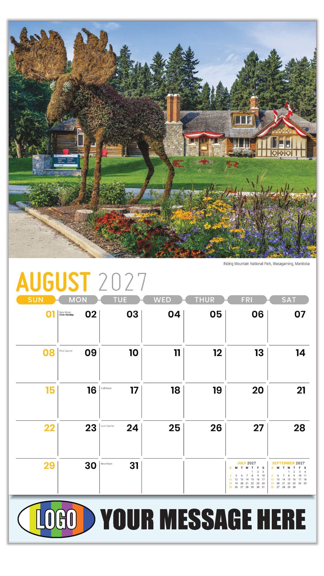 2027 Business Promo Calendar - Scenes of Western Canada - Riding Mountain National Park, Wasagaming, Manitoba - August