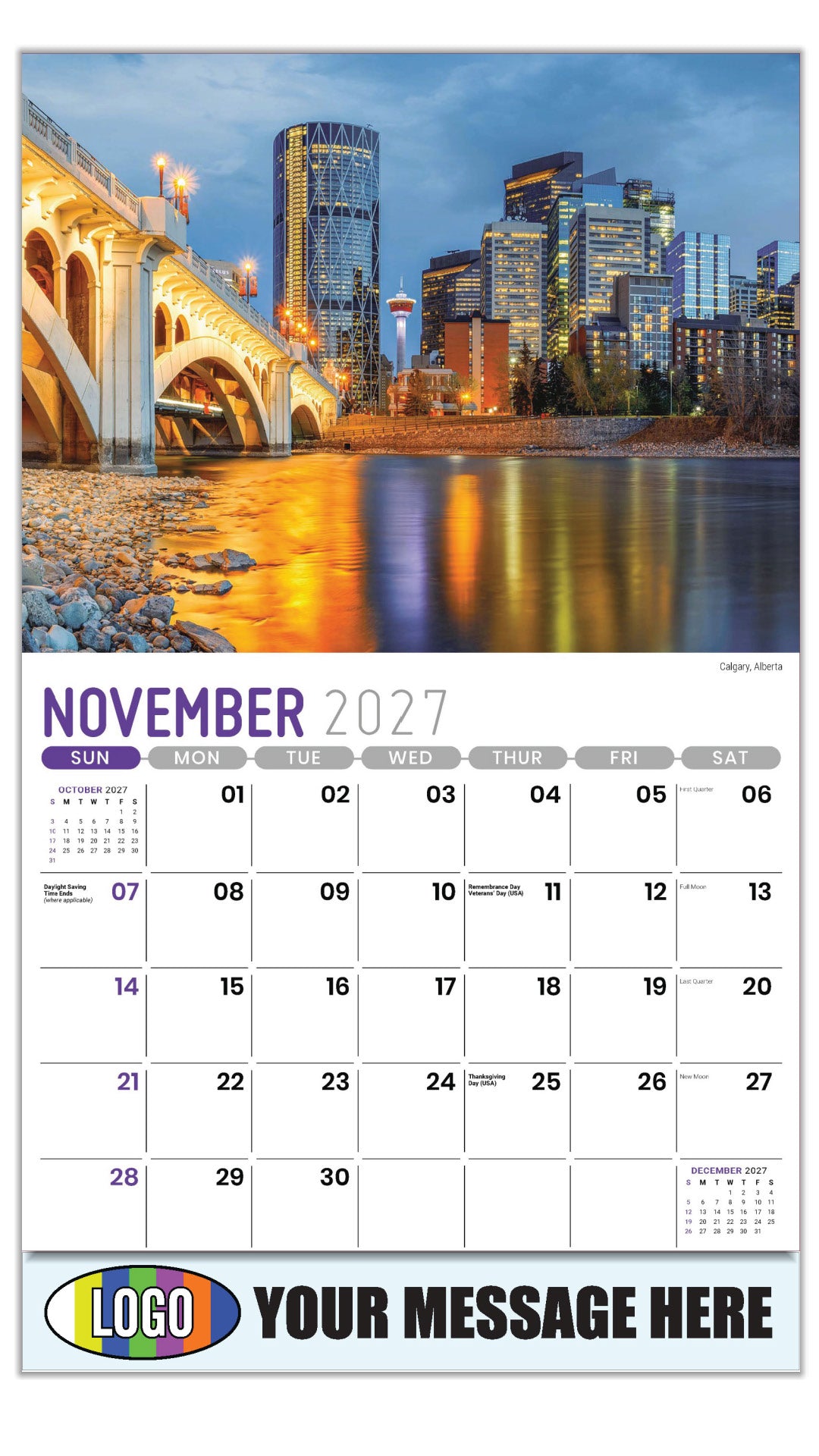 2027 Business Promotion Calendar - Scenes of Western Canada - Calgary, Alberta - November