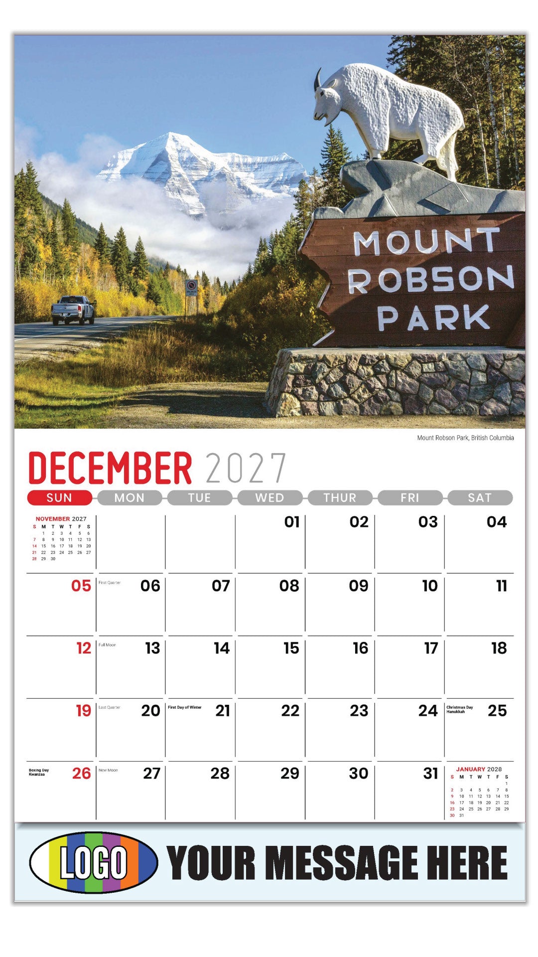 2027 Business Promotion Calendar - Scenes of Western Canada - Mount Robson Park, British Columbia - December