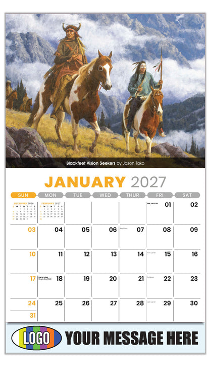 2027 Business Promotional Calendar - Spirit of the West - January - Blackfeet Vision Seekers by Jason Tako