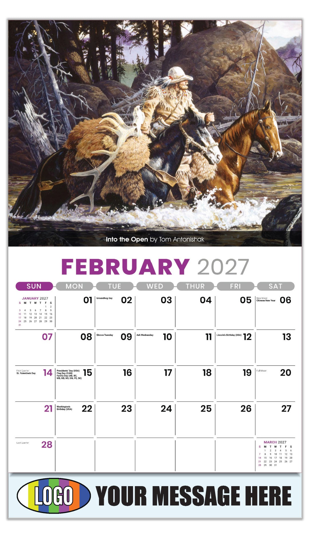 2027 Business Promotional Calendar - Spirit of the West - February - Into the Open by Tom Antonishak