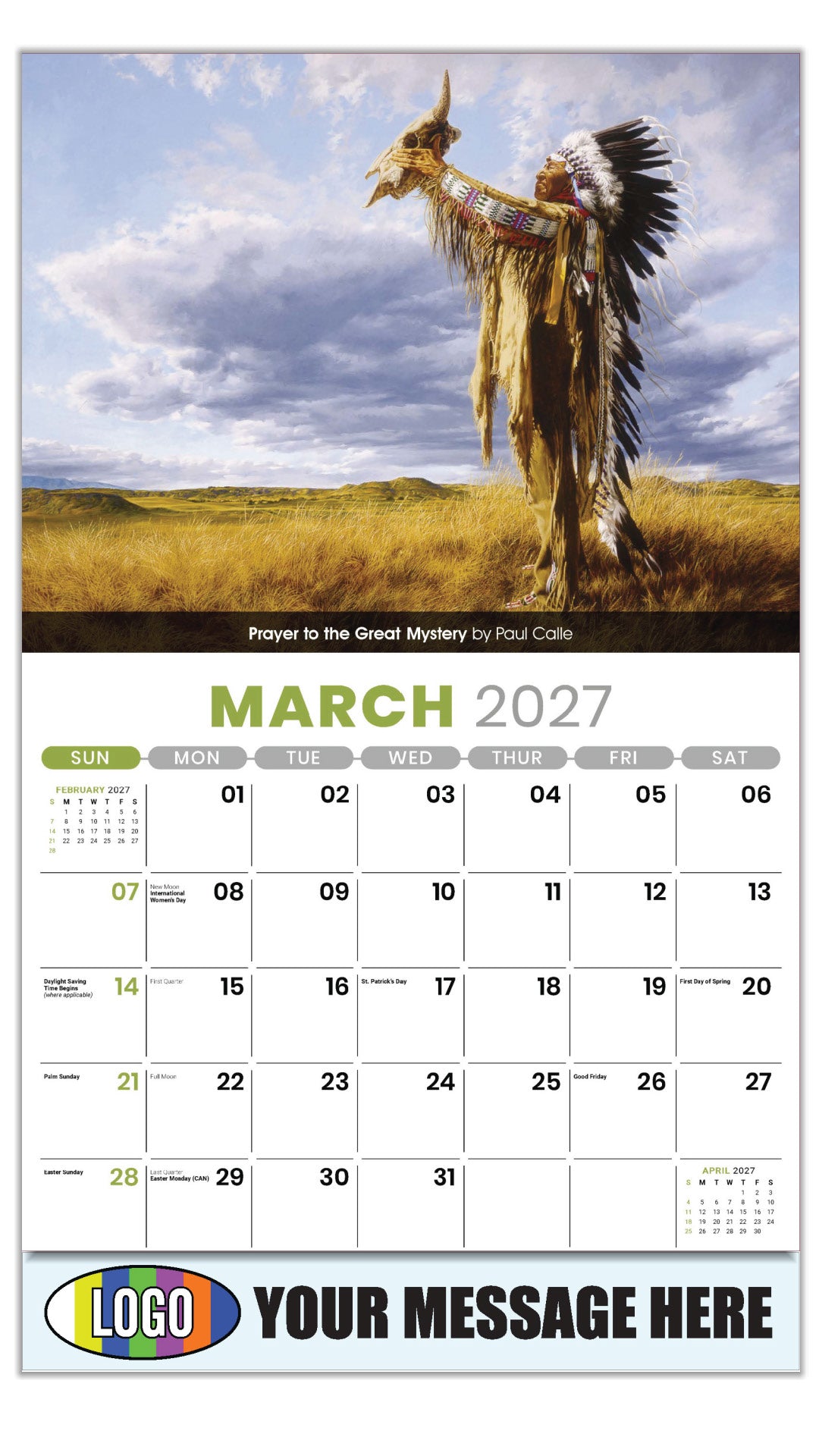 2027 Business Promotional Calendar - Spirit of the West - March - Prayer to the Great Mystery by Paul Calle