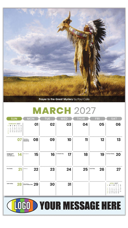 2027 Business Promotional Calendar - Spirit of the West - March - Prayer to the Great Mystery by Paul Calle