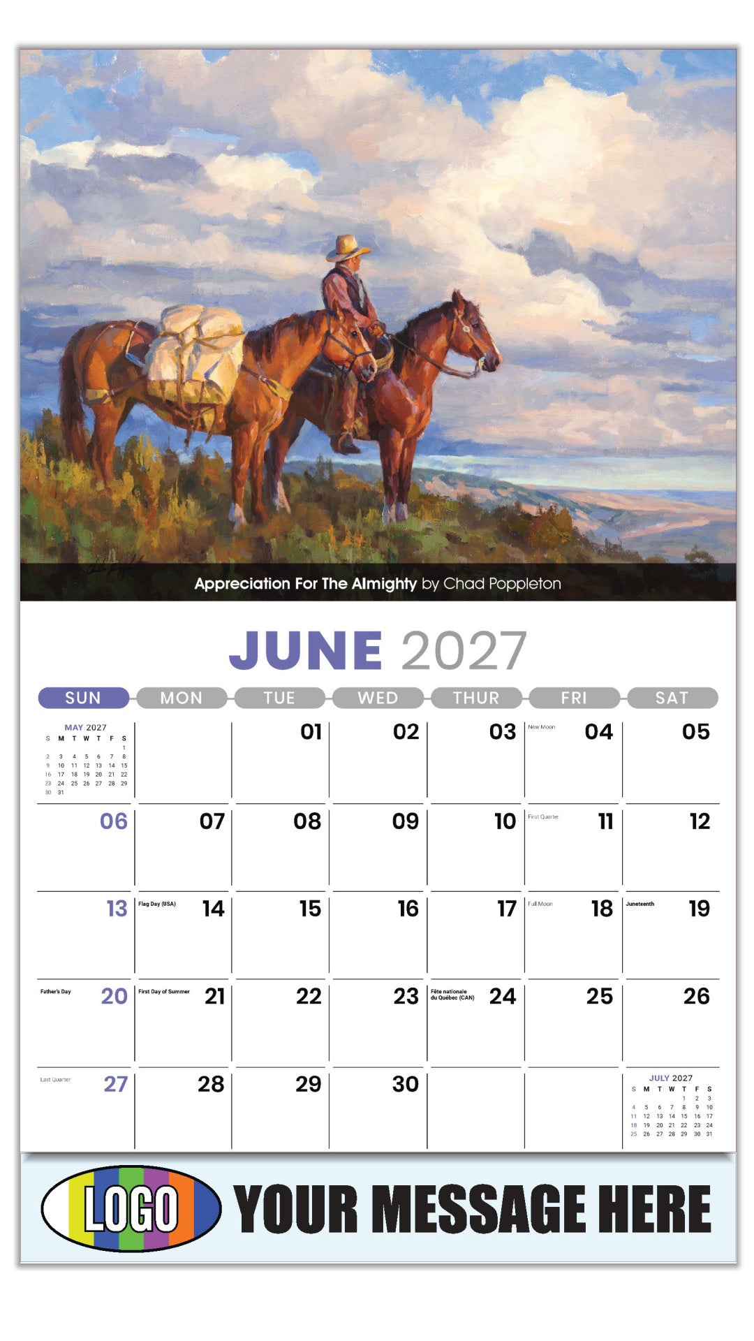 2027 Business Advertising Calendar - Spirit of the West - June - Appreciation For The Almighty by Chad Poppleton