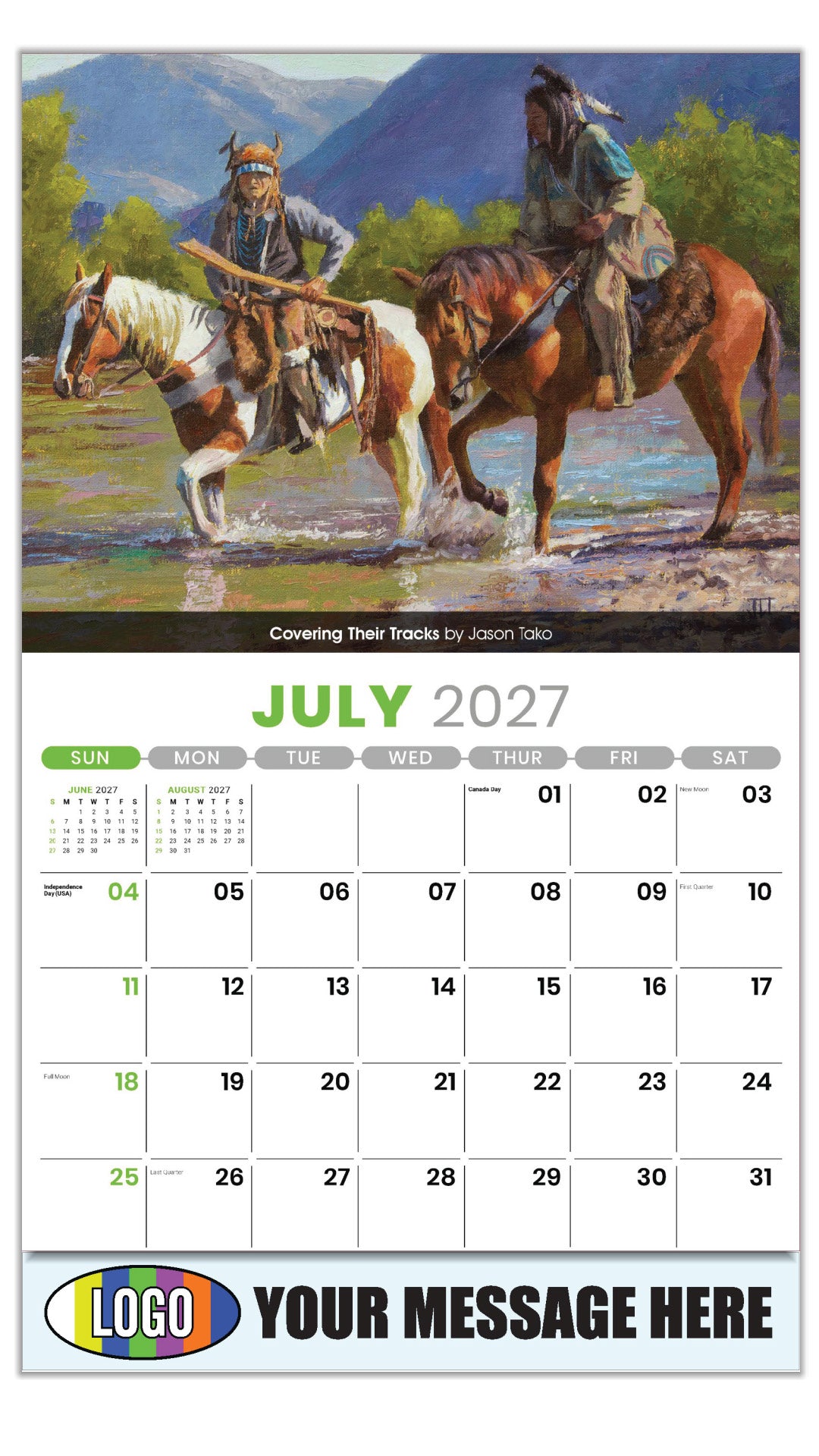 2027 Business Promo Calendar - Spirit of the West - July - Covering Their Tracks by Jason Tako