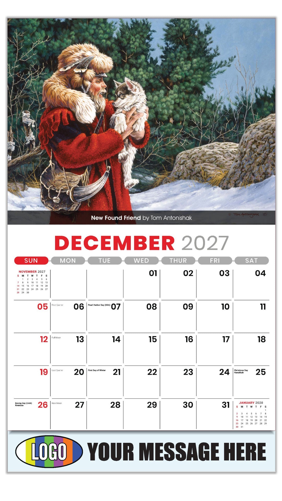 2027 Business Promotion Calendar - Spirit of the West - December - New Found Friend by Tom Antonishak