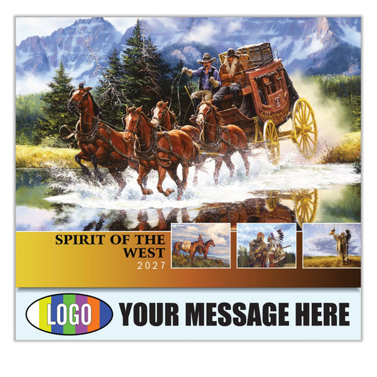 2027 Business Advertising Calendar - Spirit of the West - Old West Art Business Promo Wall Calendar imprinted with your Logo, Name and message