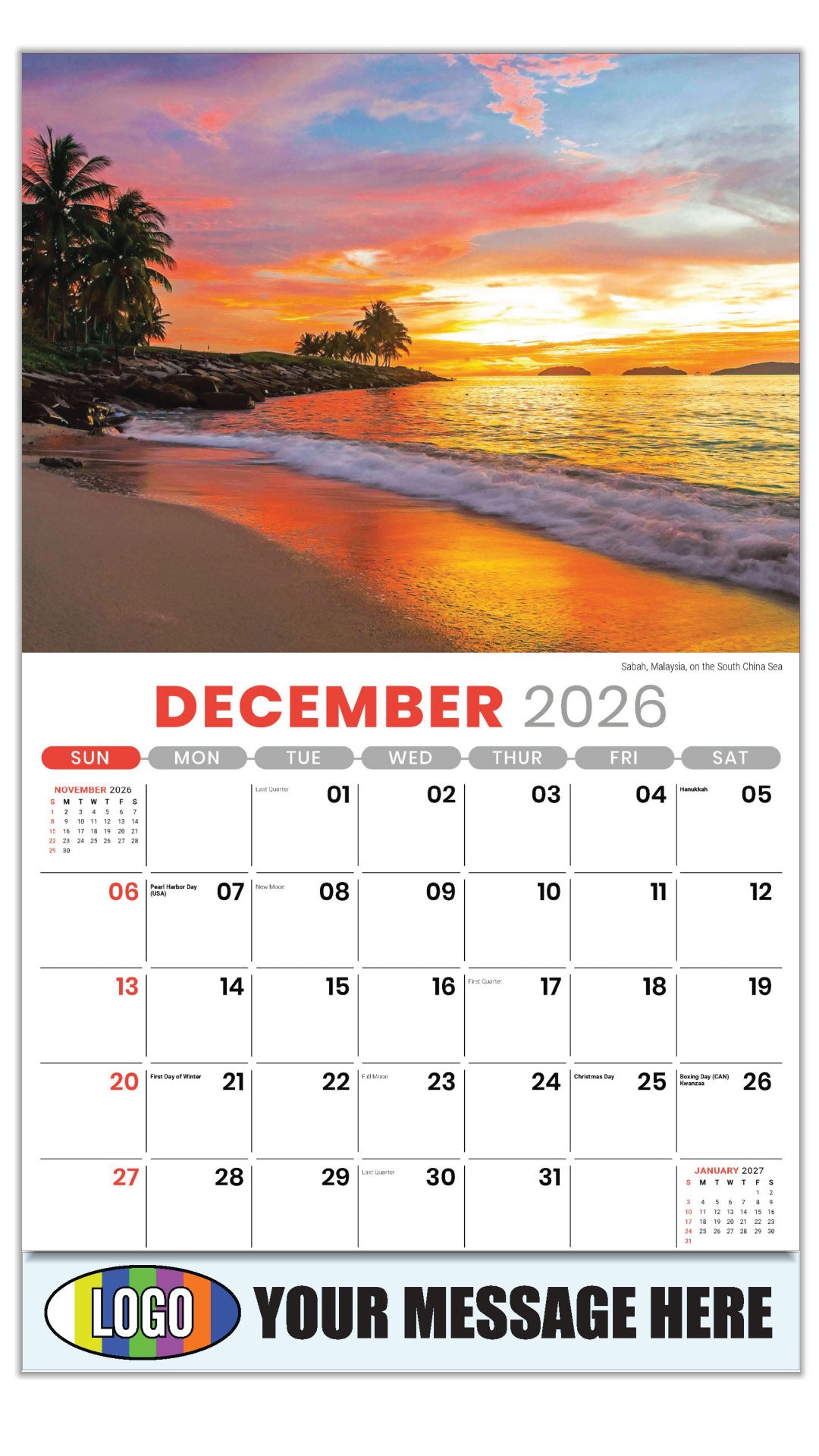 2027 Business Promotional Calendar - Sun, Sand and Surf - December_a - Sabah, Malaysia, on the South China Sea