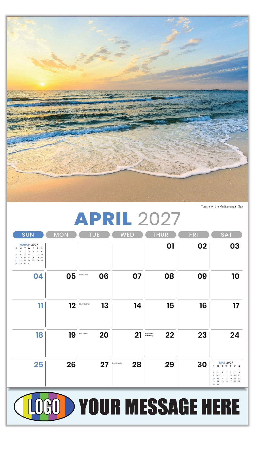 2027 Business Advertising Calendar - Sun, Sand and Surf - April - Tunisia, on the Mediterranean Sea