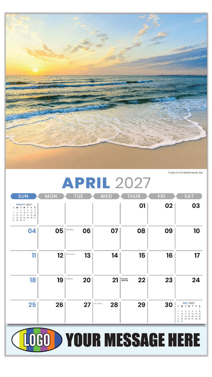2027 Business Advertising Calendar - Sun, Sand and Surf - April - Tunisia, on the Mediterranean Sea