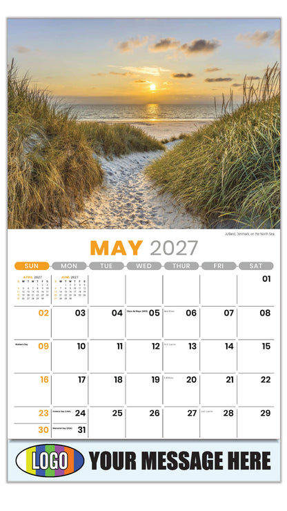 2027 Business Advertising Calendar - Sun, Sand and Surf - May - Jutland, Denmark, on the North Sea