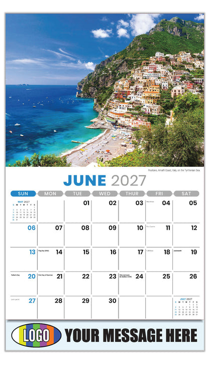 2027 Business Advertising Calendar - Sun, Sand and Surf - June - Positano, Amalfi Coast, Italy, on the Tyrrhenian Sea