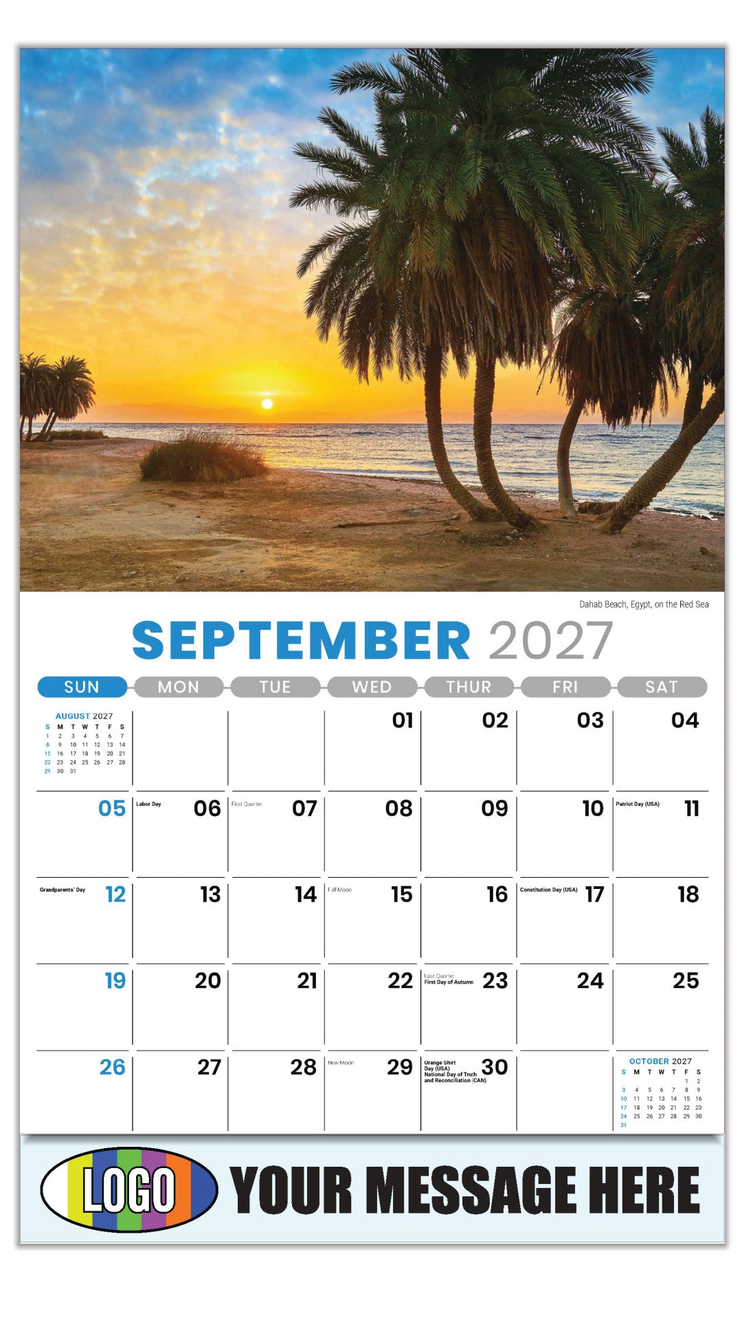2027 Business Promo Calendar - Sun, Sand and Surf - September - Dahab Beach, Egypt, on the Red Sea