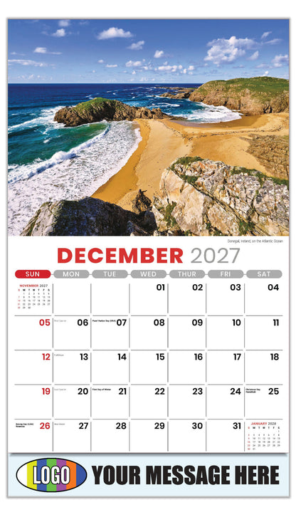 2027 Business Promotion Calendar - Sun, Sand and Surf - December - Donegal, Ireland, on the Atlantic Ocean
