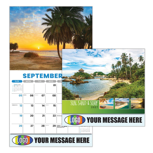 Beach themed branded business promotional calendar | 2027 Sun, Sand and Surf