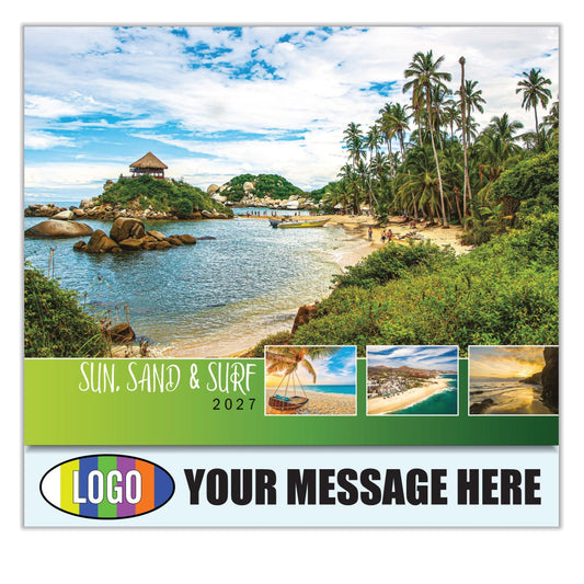 2027 Business Promo Calendar - Sun, Sand and Surf - Printed with your Logo, Name and message
