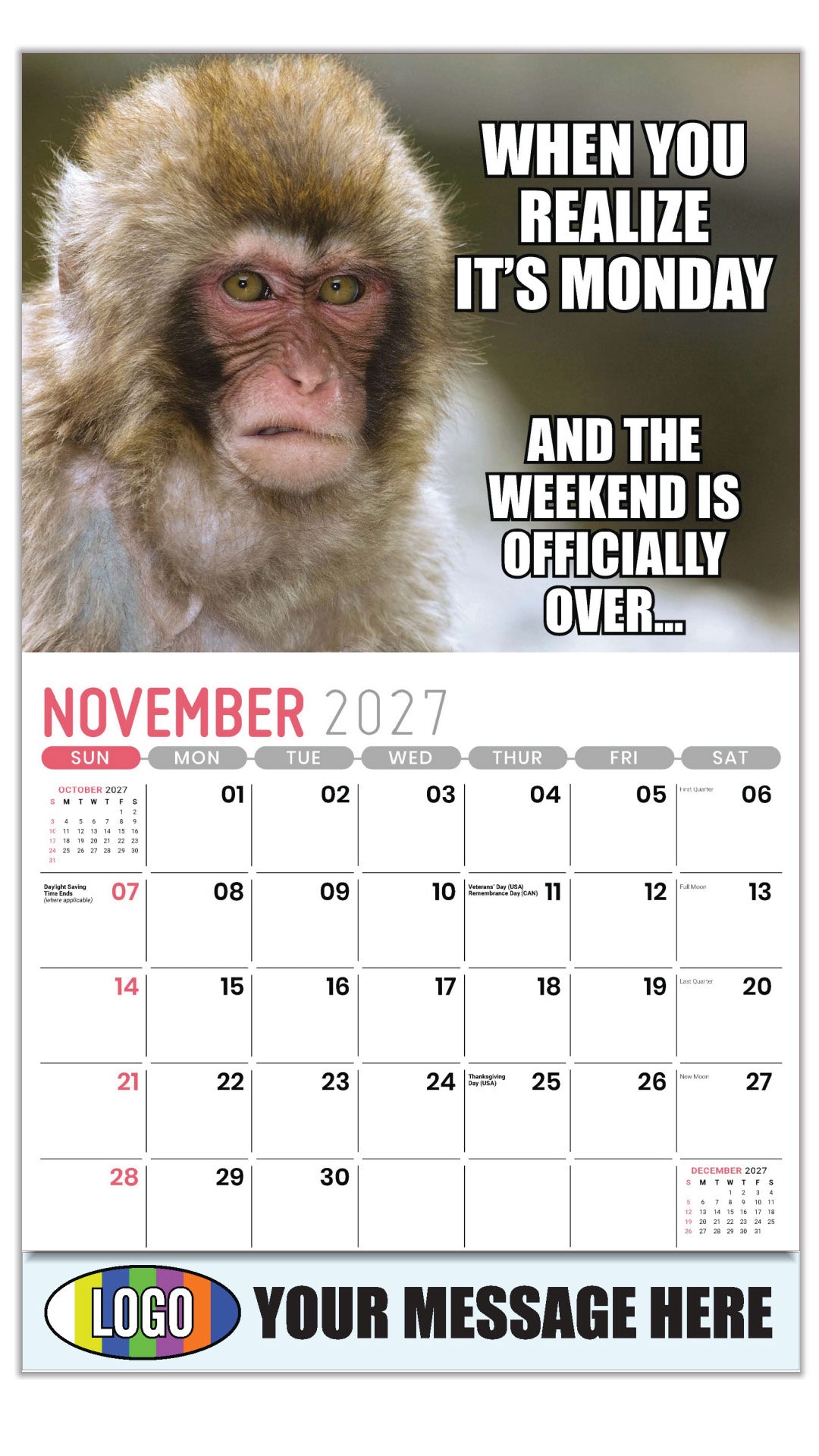 2027  Business Promotion Calendar - The Memeing of Life - November