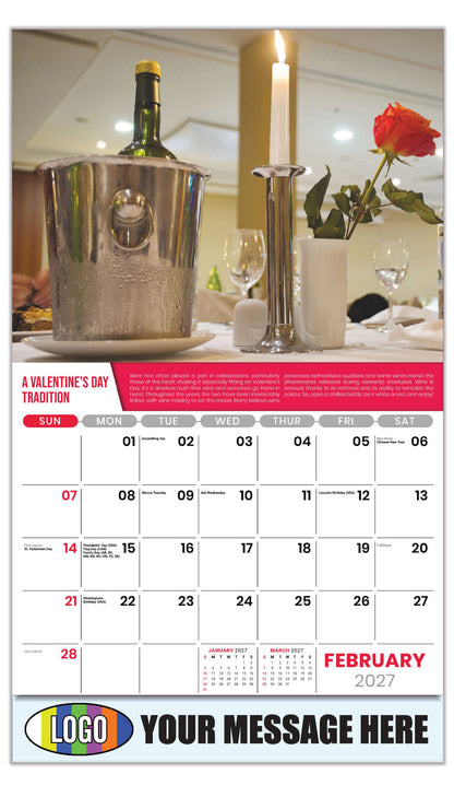 2027 Business Promotional Calendar - Vintages: Wine Tips - A Valentine’s Day Tradition - February