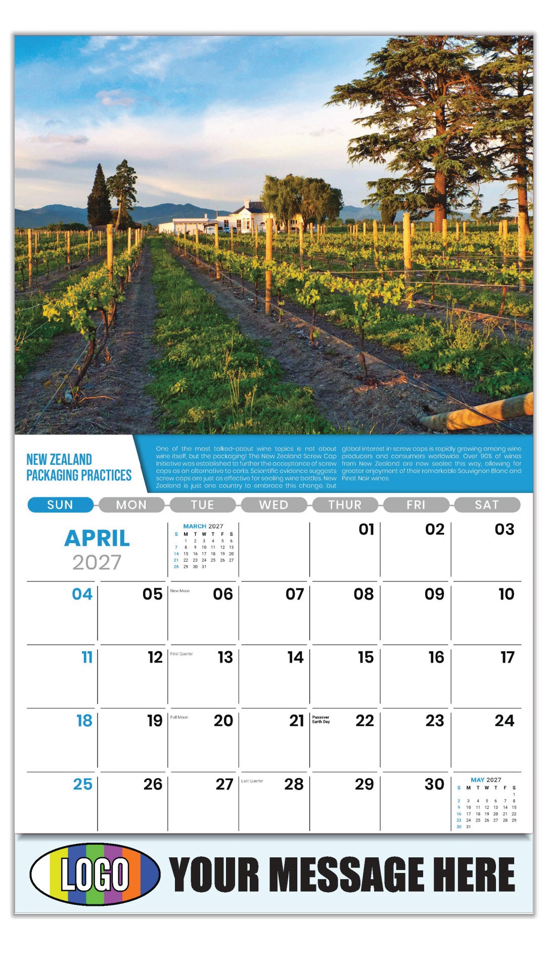 2027 Business Advertising Calendar - Vintages: Wine Tips - New Zealand Packaging Practices - April