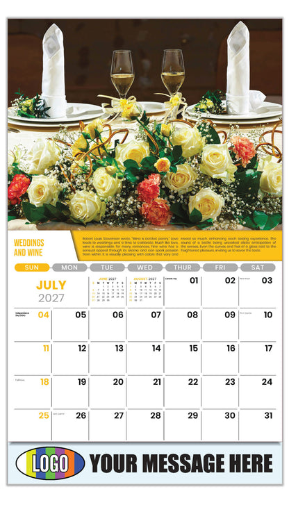 2027 Business Promo Calendar - Vintages: Wine Tips - Weddings and Wine - July