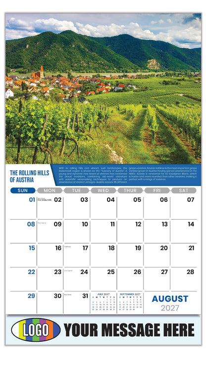 2027 Business Promo Calendar - Vintages: Wine Tips - The Rolling Hills of Austria - August