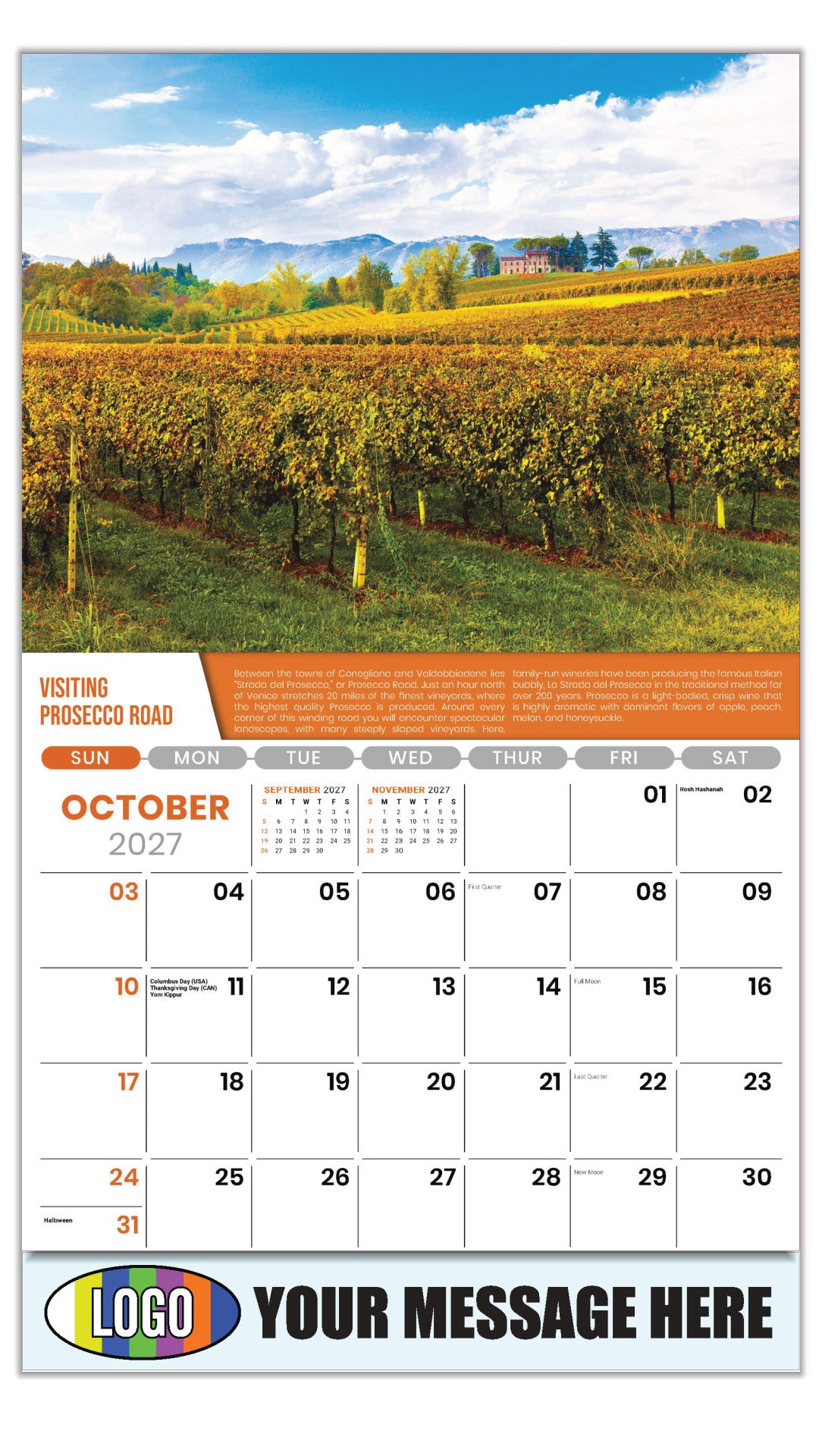 2027 Business Promotion Calendar - Vintages: Wine Tips - Visiting Prosecco Road - October