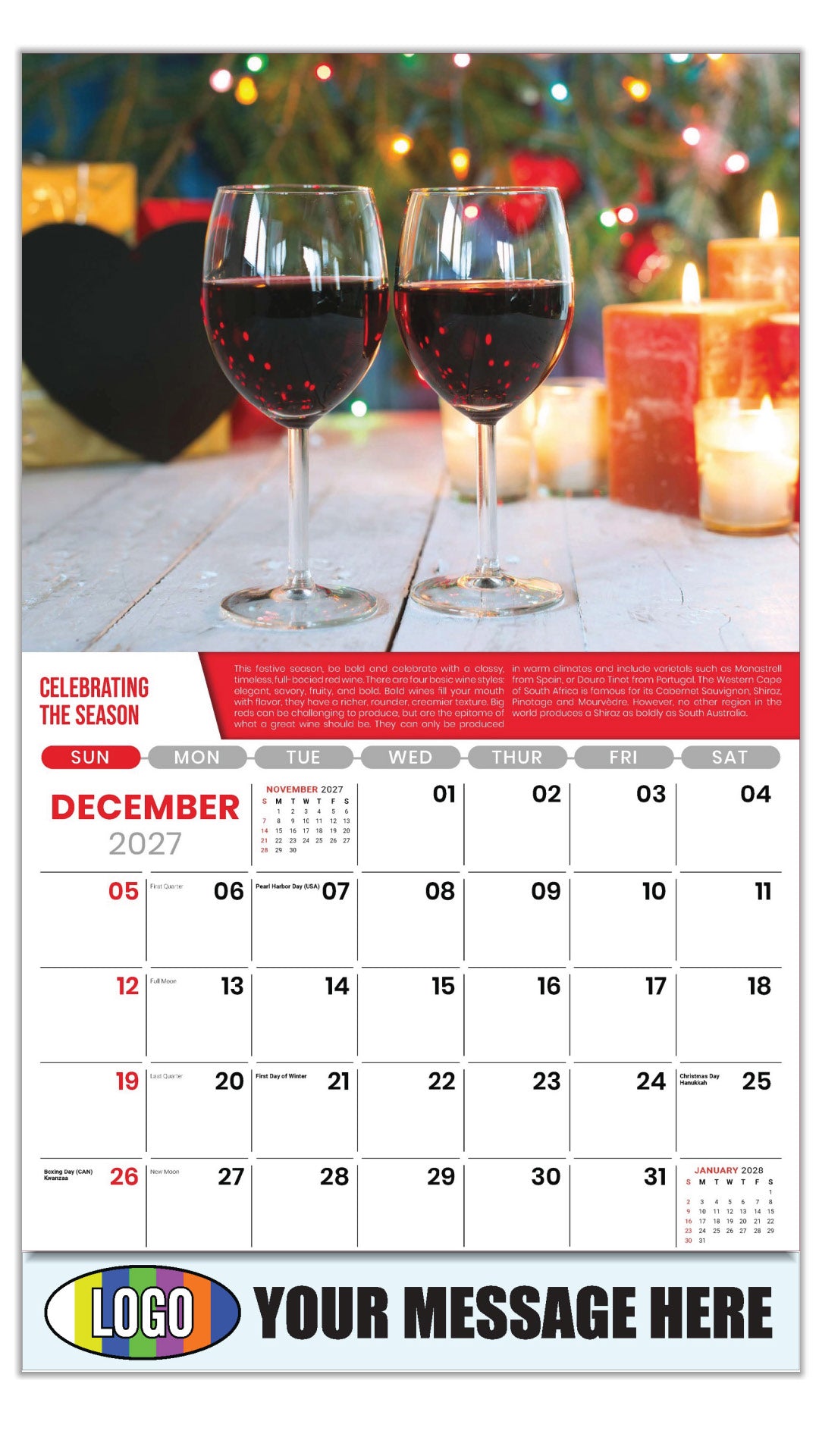 2027 Business Promotion Calendar - Vintages: Wine Tips - Celebrating the Season - December