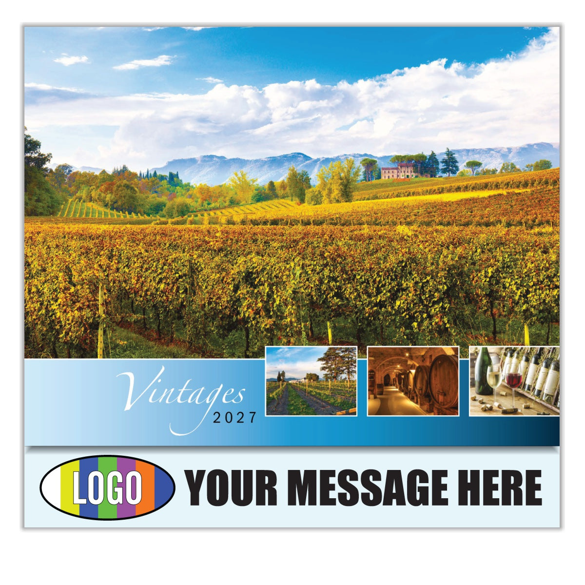 2027 Business Promo Calendar - Vintages: Wine Tips - Printed with your Logo, Name and message