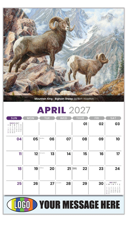 2027 Business Advertising Calendar - Wildlife Art -  Mountain King – Bighorn Sheep by Beth Hoselton - April
