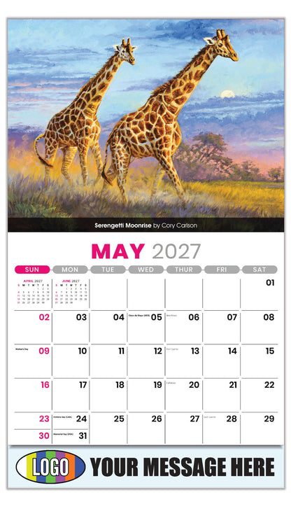2027 Business Advertising Calendar - Wildlife Art - Serengetti Moonrise by Cory Carlson - May