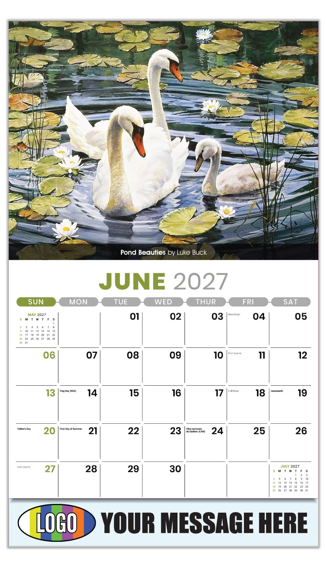 2027 Business Advertising Calendar - Wildlife Art - Pond Beauties by Luke Buck - June