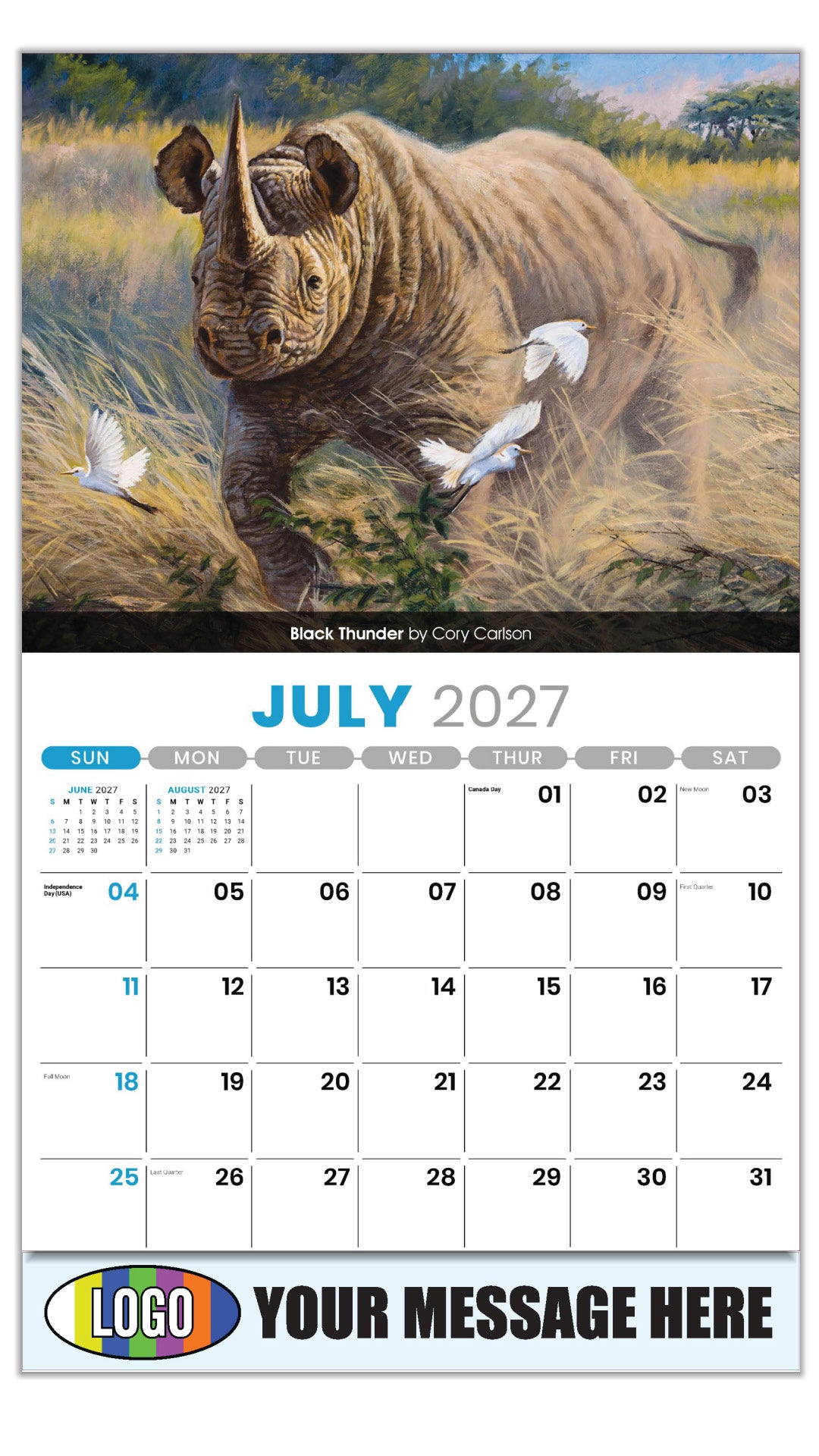 2027 Business Promo Calendar - Wildlife Art - Black Thunder by Cory Carlson - July