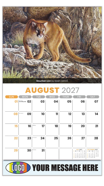 2027 Business Promo Calendar - Wildlife Art - Mountain Lion by Adam Grimm - August