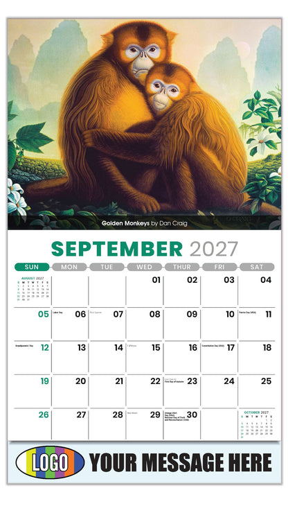 2027 Business Promo Calendar - Wildlife Art - Golden Monkeys by Dan Craig - September