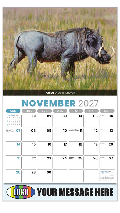 2027 Business Promotion Calendar - Wildlife Art - Pumba by John Banovich - November