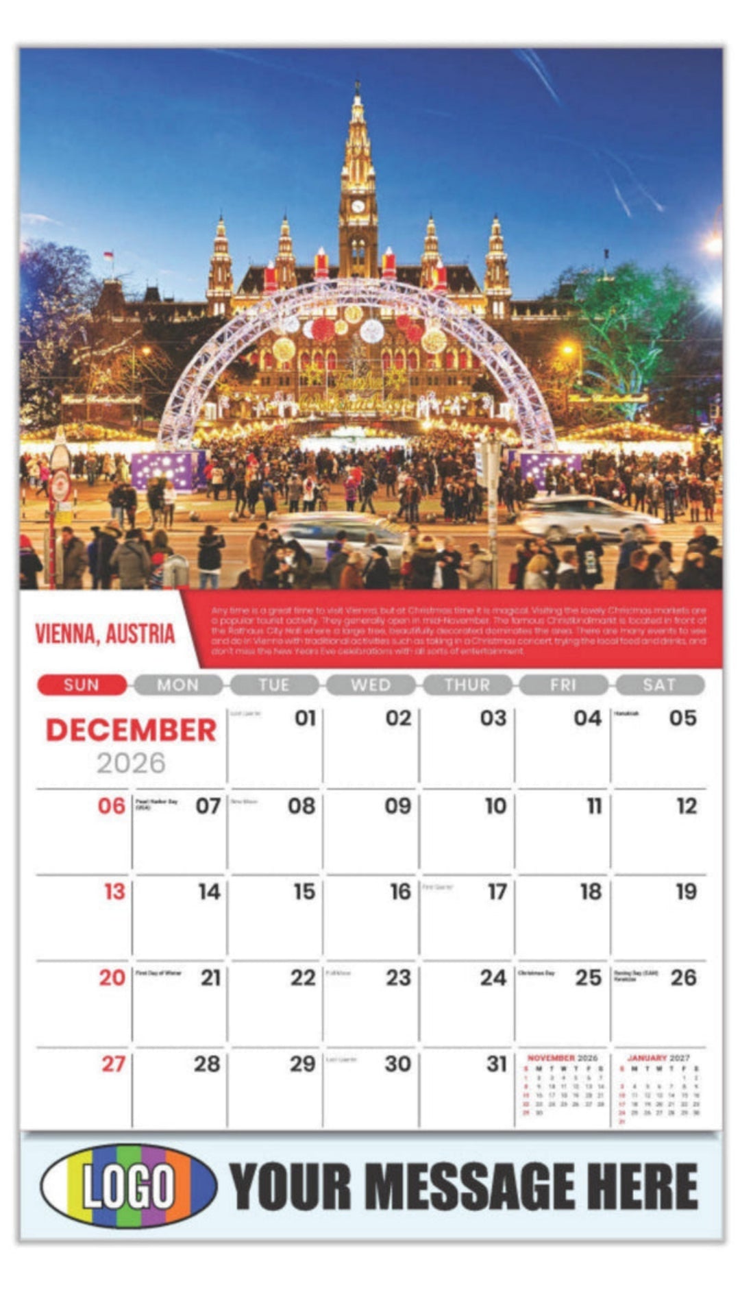 2027 Business Promotional Calendar - World Travel Destinations  - December_a - Vienna, Austria