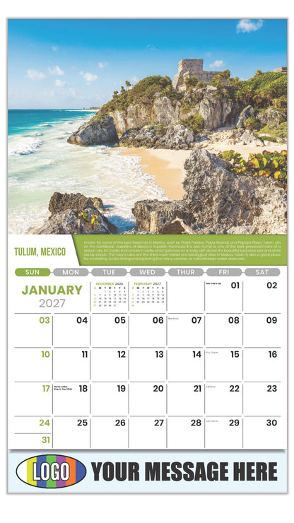 2027 Business Promotional Calendar - World Travel Destinations  - January - Telum, Mexico