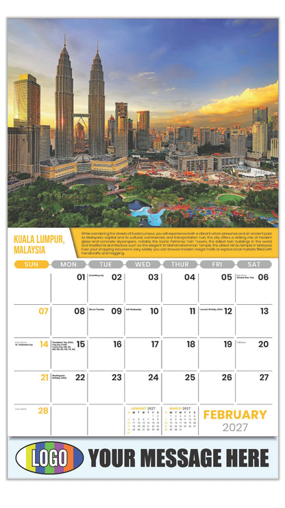 2027 Business Promotional Calendar - World Travel Destinations  - February - Kuala Lumpar, Malaysia
