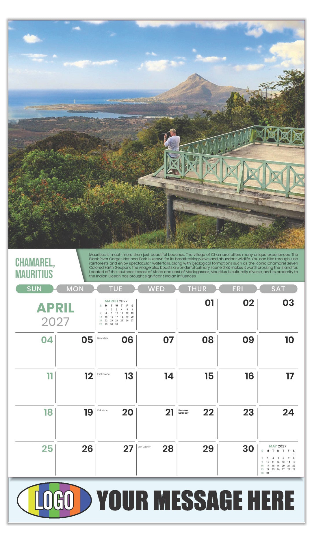 2027 Business Advertising Calendar - World Travel Destinations  - April - Chamarel, Black River, Mauritius
